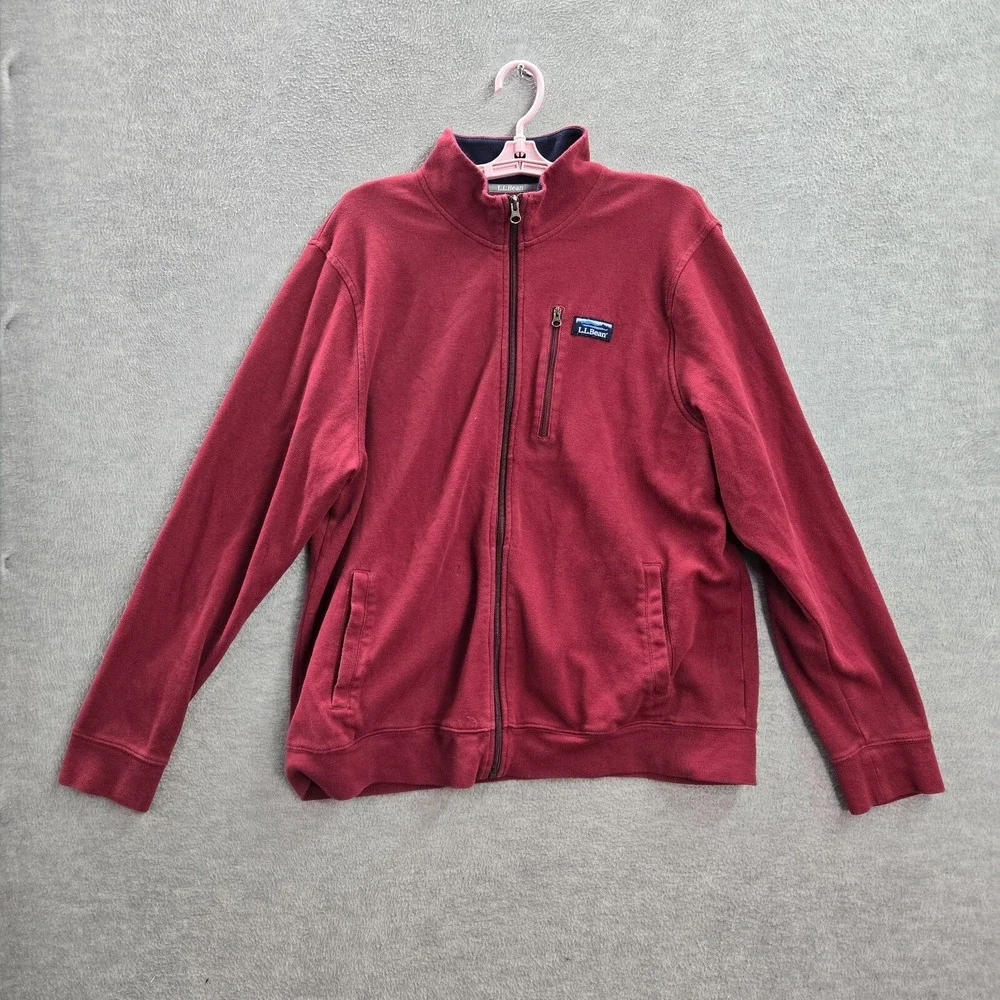 LL Bean Men‎ Track Jacket Large Red Full Zip Traditional Fit Pockets Mock Neck